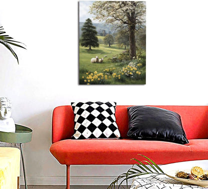 Country Sheep Canvas Wall Decor Farmhouse Rustic Lamb Wildflower Wall Art Nature Countryside