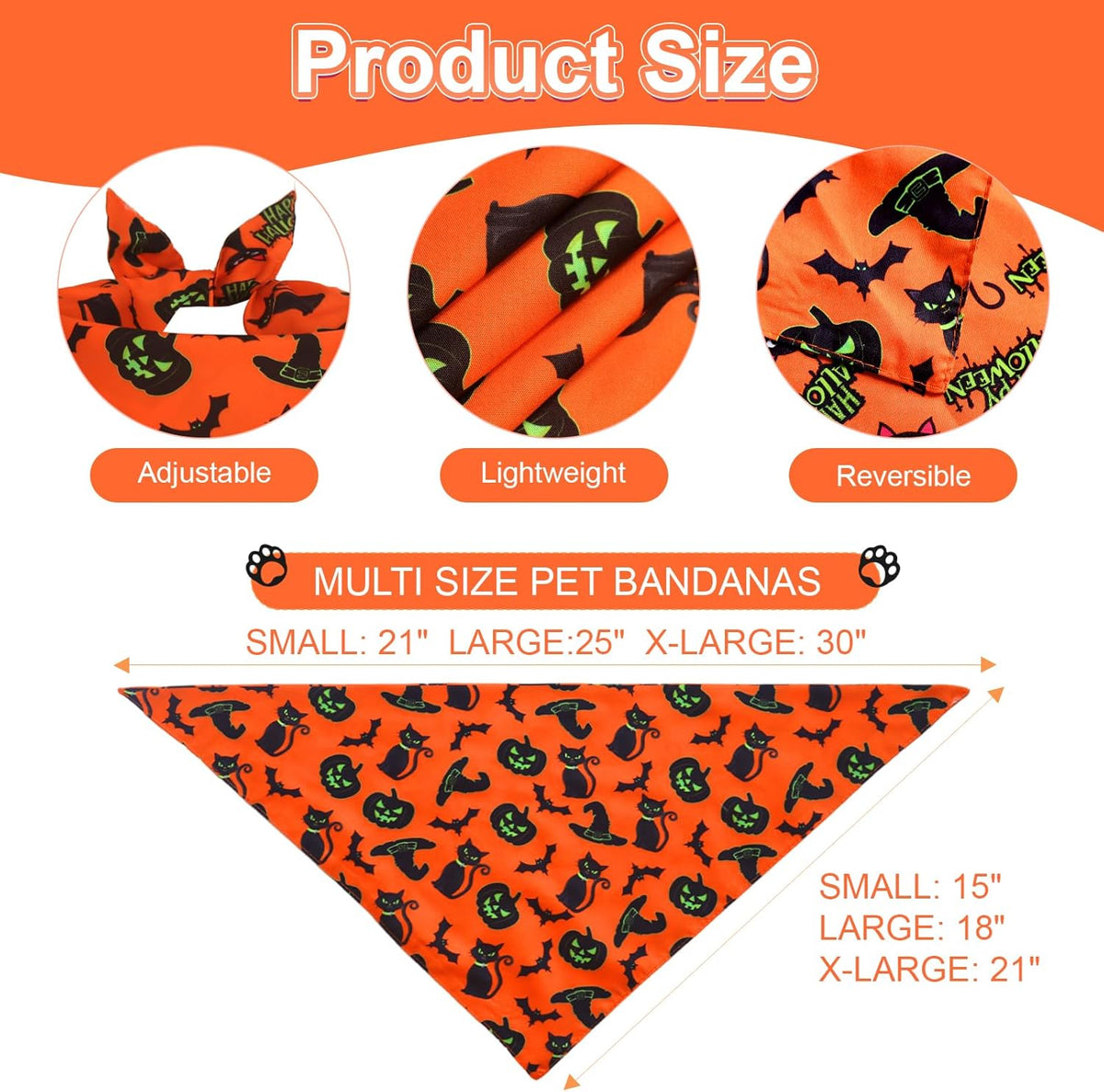 Halloween Dog Bandanas XLarge 3PCS, 6 Pattern Fall Scarf for Boy and Girl, Triangle Reversible Bibs