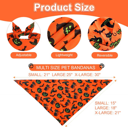 Halloween Dog Bandanas Large 3PCS, 6 Pattern Fall Scarf for Boy and Girl, Triangle Reversible Bibs