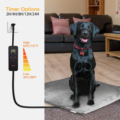 Toozey Large Heated Pet Mat 35x24 in - Waterproof, Chew Resistant, 6 Temp Settings with Timer
