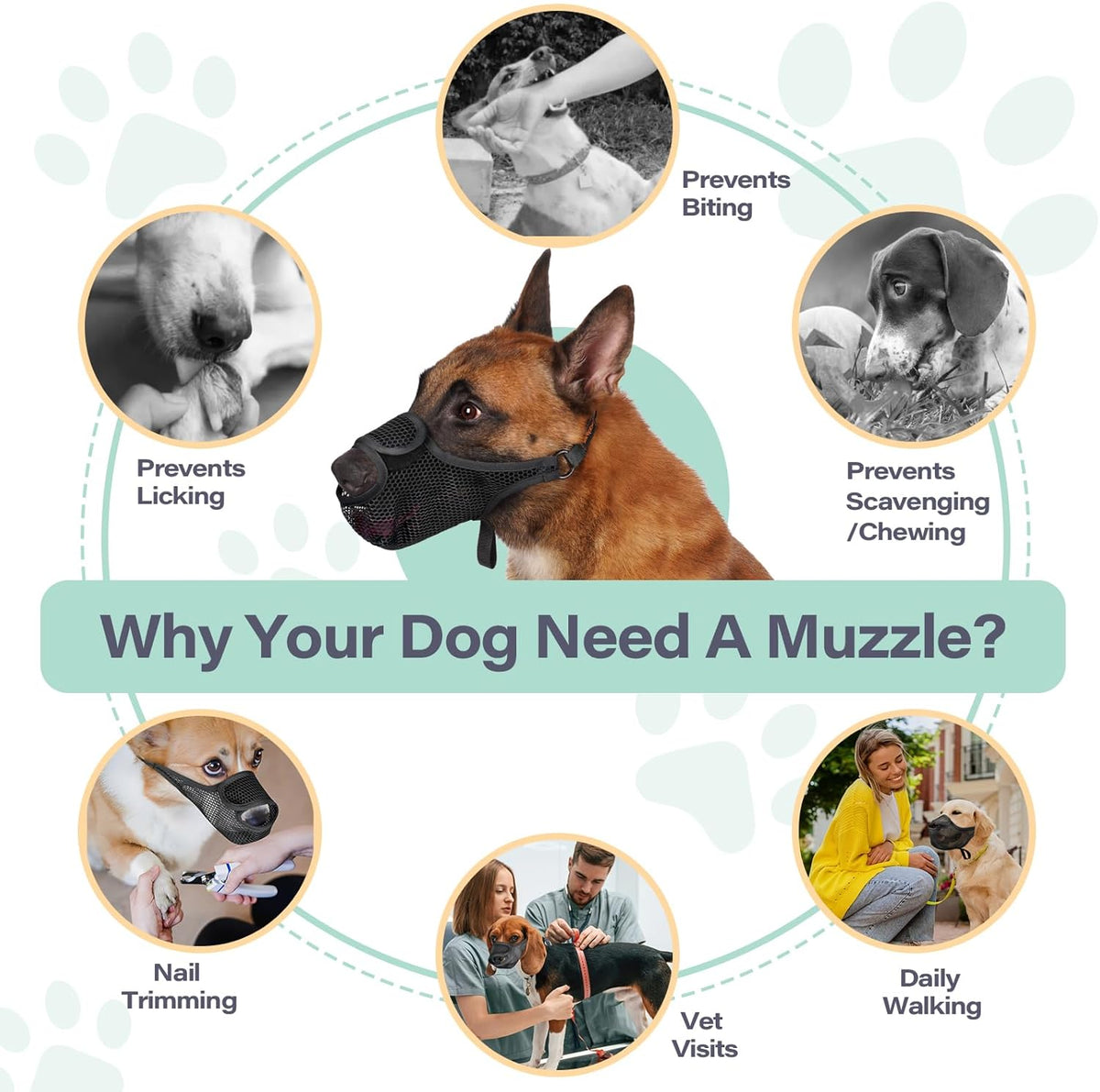 LUCKYPAW Dog Muzzle for Large Medium Small Dogs, Patented Mesh Muzzle to Prevent Biting Chewing
