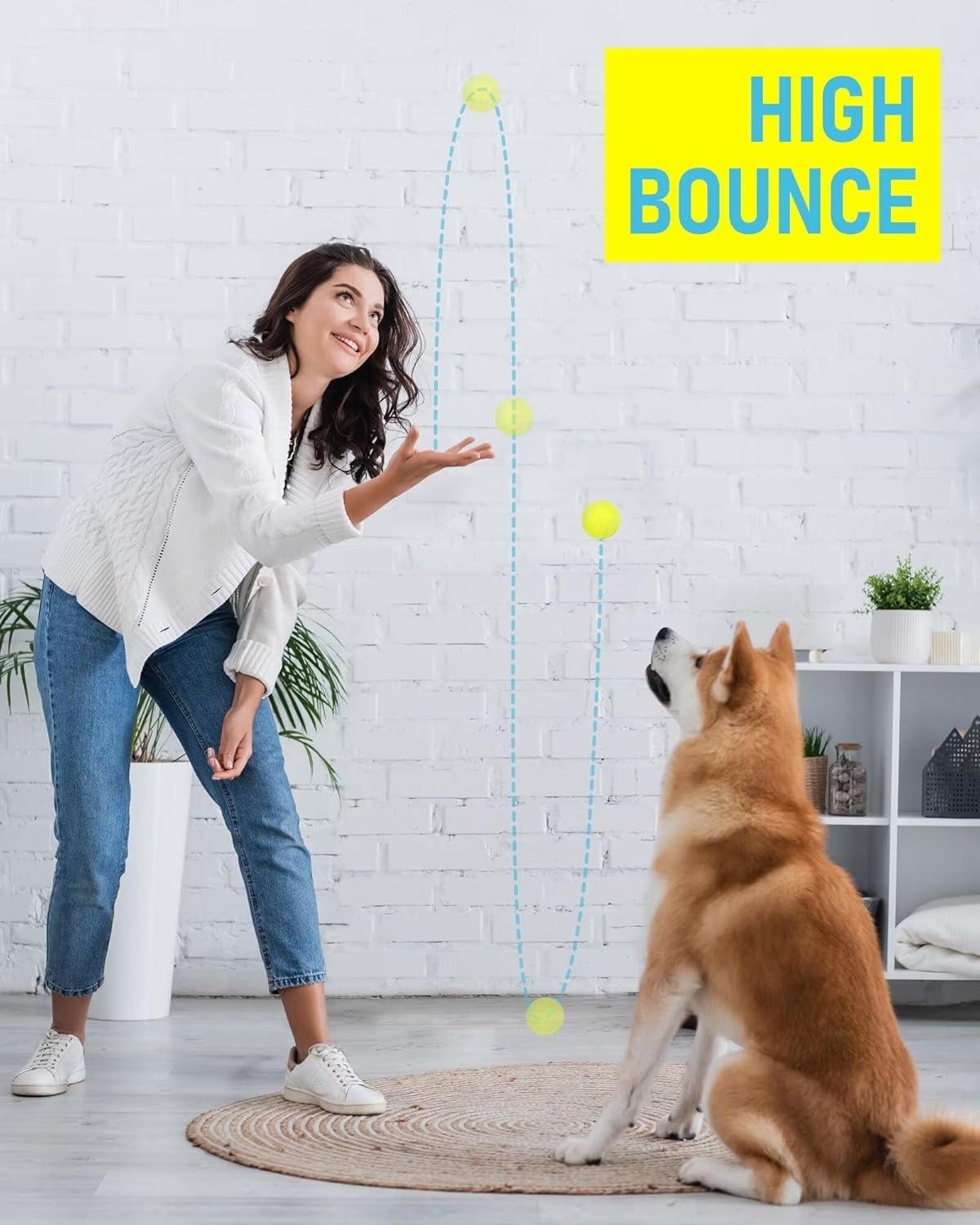 Prime Pets Tennis Balls for Dogs, 2.5 Inch Thick Bouncy Dog Ball, Interactive Dog Toys for Indoor