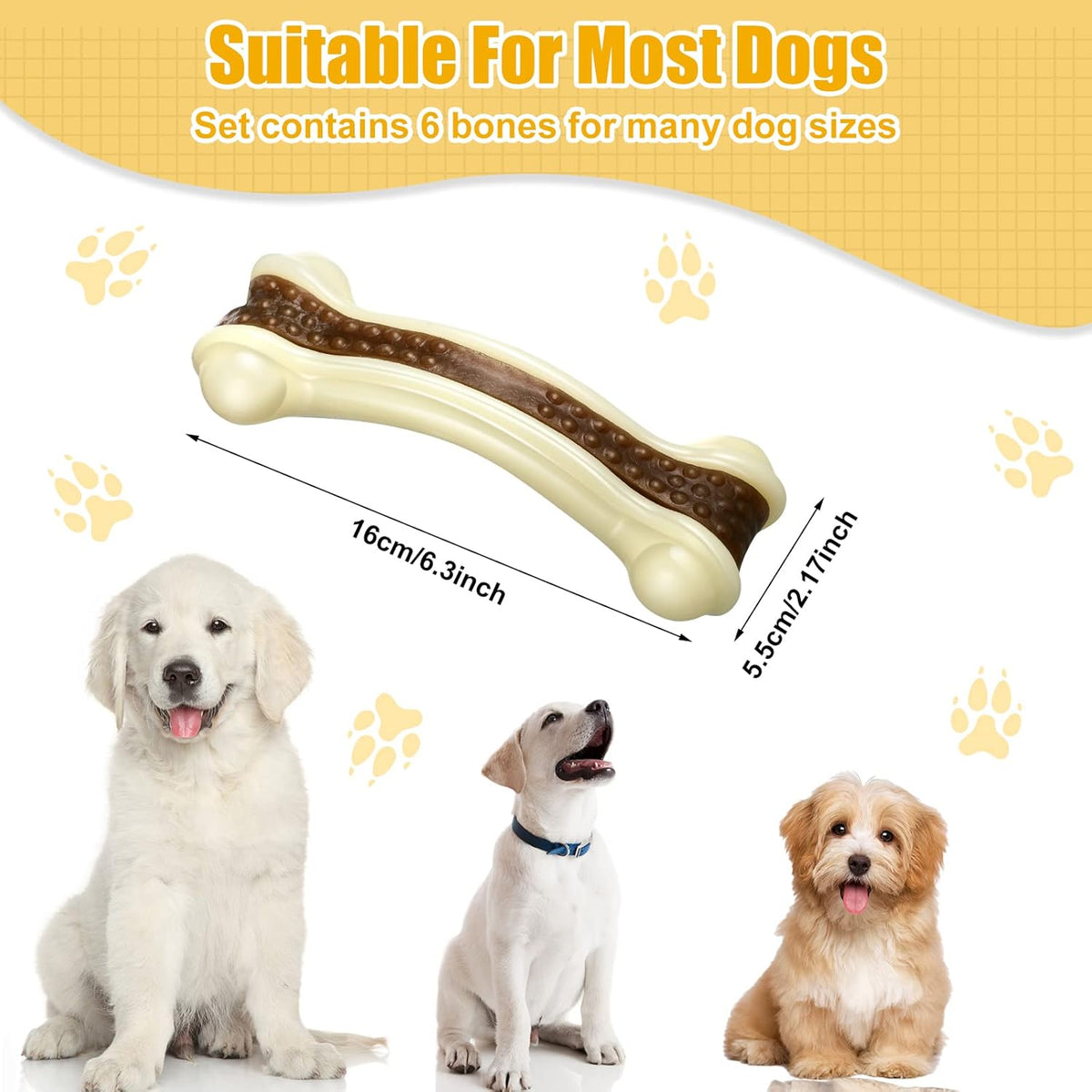 Sosation 6 Pcs Dog Toys for Aggressive Chewers Nylon Beef Flavor Bones Tough Puppy Teething Toys