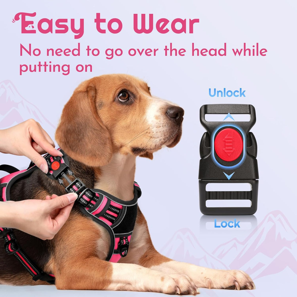 Eagloo Dog Harness for Large Dogs, Easy Wearing with 3 Buckles, Adjustable No Pull Pet Harness with