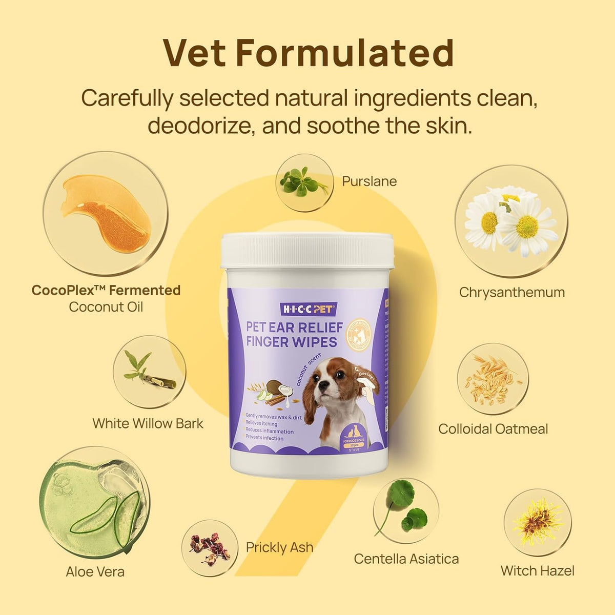 HICC PET Dog Ear Finger Wipes, Ear Cleaner Wipes for Dogs & Cats, Dog Ear Infection Treatment to