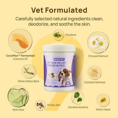HICC PET Dog Ear Finger Wipes, Ear Cleaner Wipes for Dogs & Cats, Dog Ear Infection Treatment to