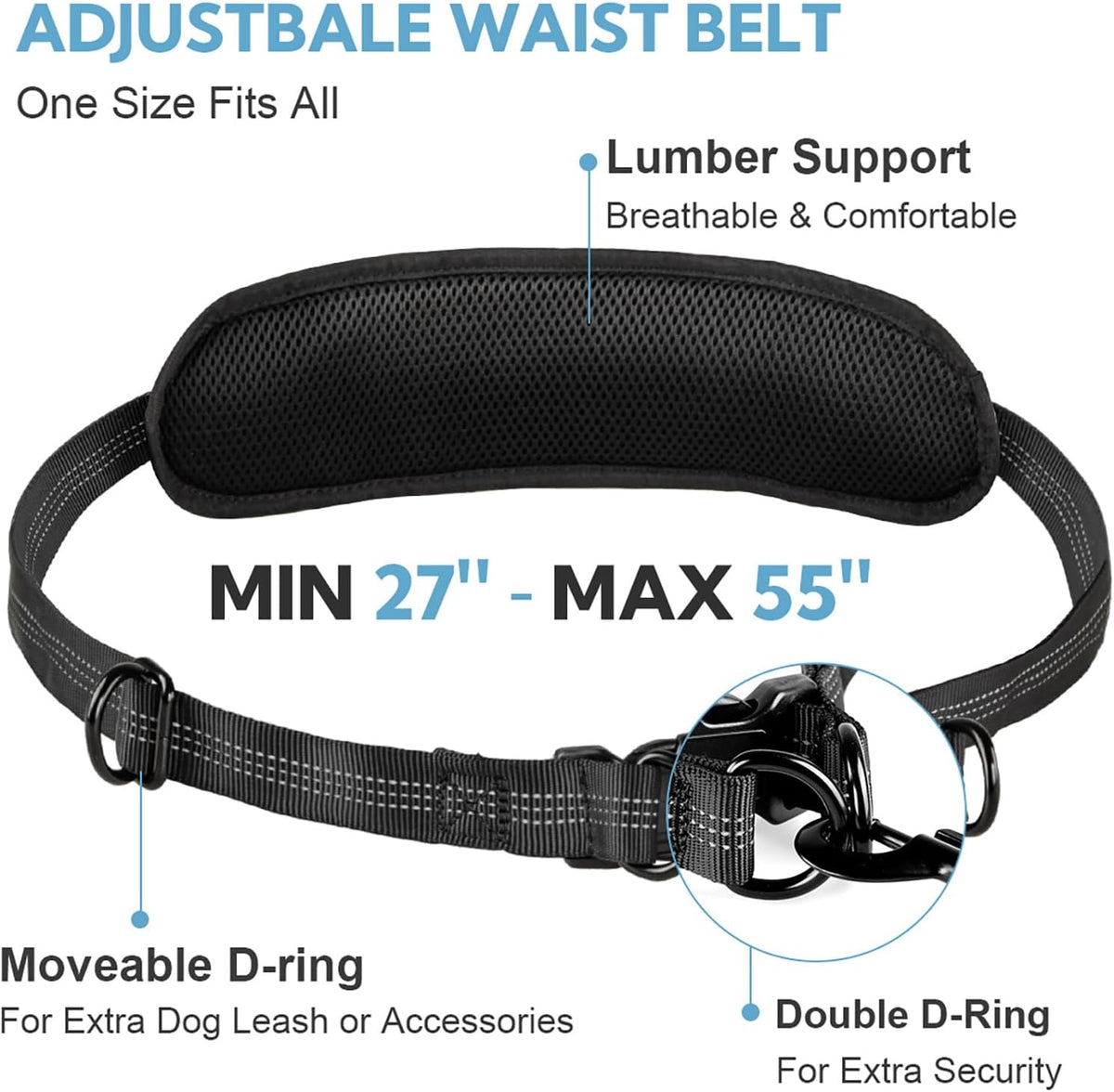 Hands Free Dog Leash with Pouch, Double Leash for Two Dogs, Retractable Bungee with Double Padded