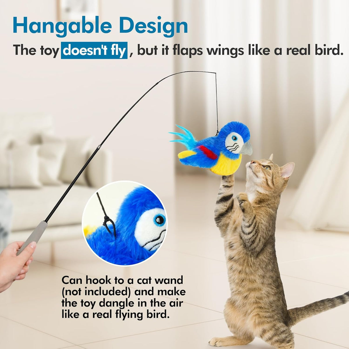 Vannon Cat Toys Flapping Bird(Cannot Fly), Rechargeable Touch Activated Kitten Toy Interactive Cat
