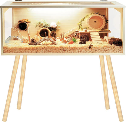 Prolee Hamster Cage Wooden Chew Proof, Extra Large Mice and Rat Habitat Openable Top with Acrylic
