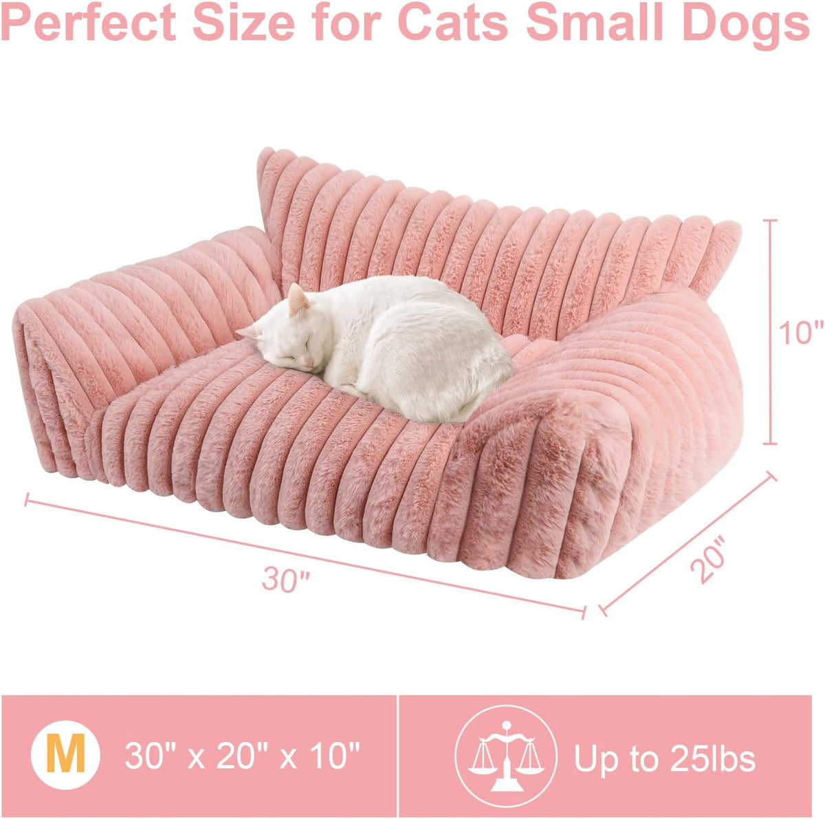 Cute Cat Couch Bed for Indoor Cats, Fluffy Pet Cat Sofa with Premium Soft Corduroy Fleece, Cute