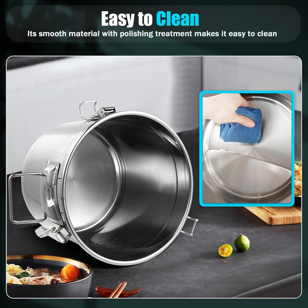 DYNAMI 304 Stainless Steel Airtight Canister for Kitchen, 3.2Gal/405oz Flour Container with Lid and
