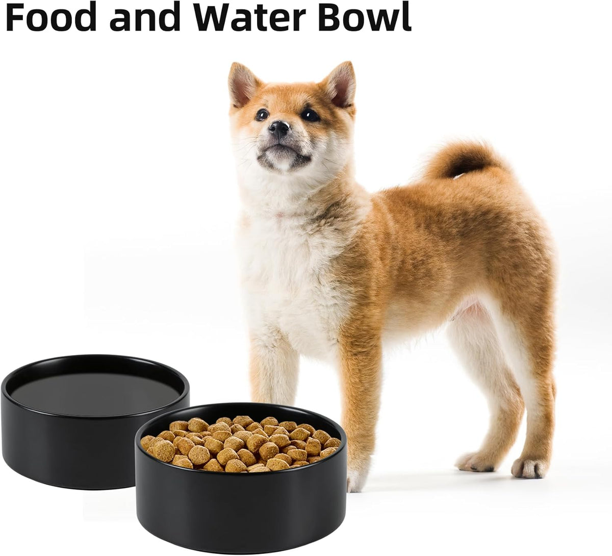 Ceramic 6.1inch Non-Slip Dog Food and Water Bowl for Small & Medium Breed Dogs,Pet Bowl for