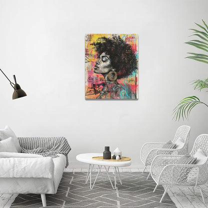 Quorin African American Wall Art Banksy Graffiti Black Woman Pictures Black Girl Wall Decor Canvas