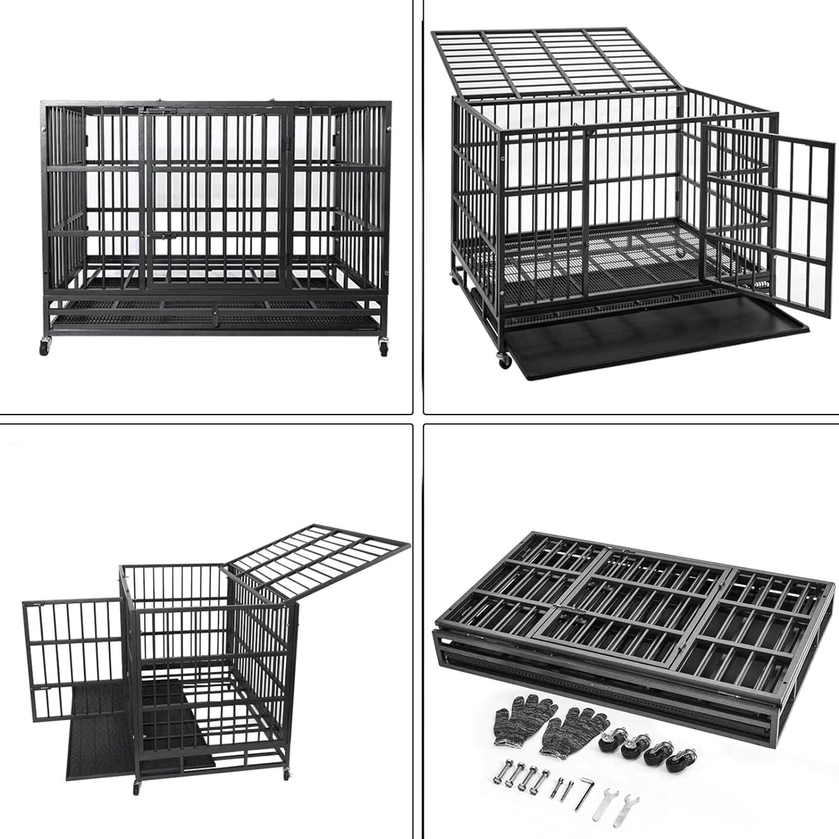 Oranland 48/38 Inch Heavy Duty Indestructible Dog Crate Cage Kennel with Wheels, High Anxiety Dog