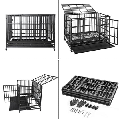 Oranland 48/38 Inch Heavy Duty Indestructible Dog Crate Cage Kennel with Wheels, High Anxiety Dog