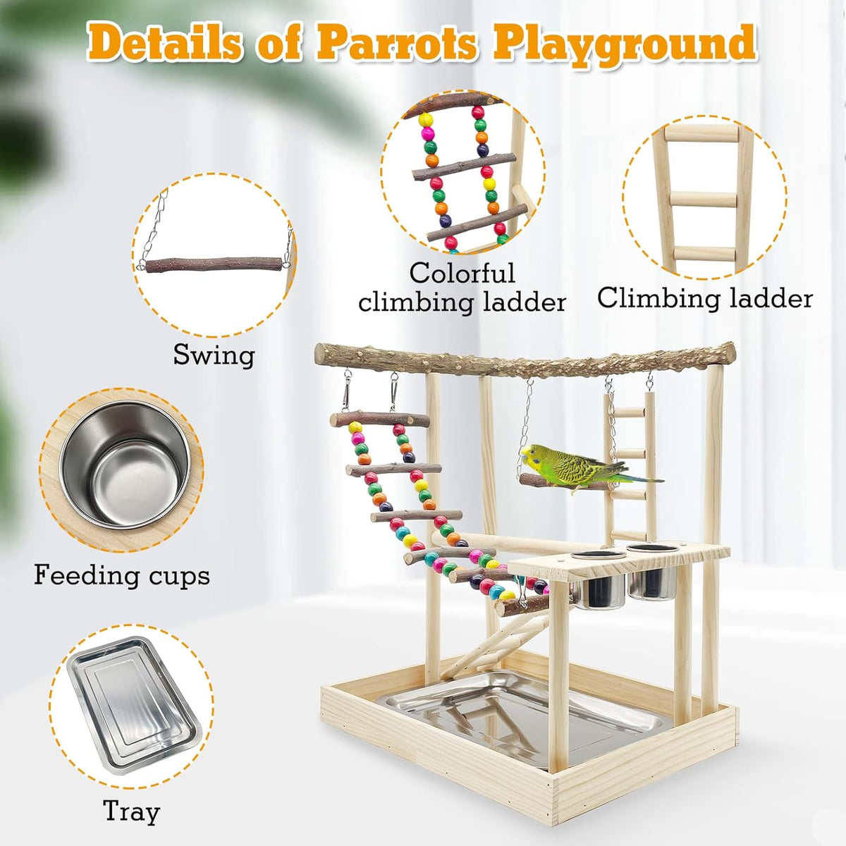 Hamiledyi Bird Playground Parrots Wood Perch Stand Cockatiel Playground Bird Play Gym Colours Climb