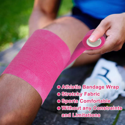24 Pack Pink Self Adhesive Bandage Wrap, 2” x 5 Yards Cohesive Vet Wrap Elastic Athletic Tape Grip