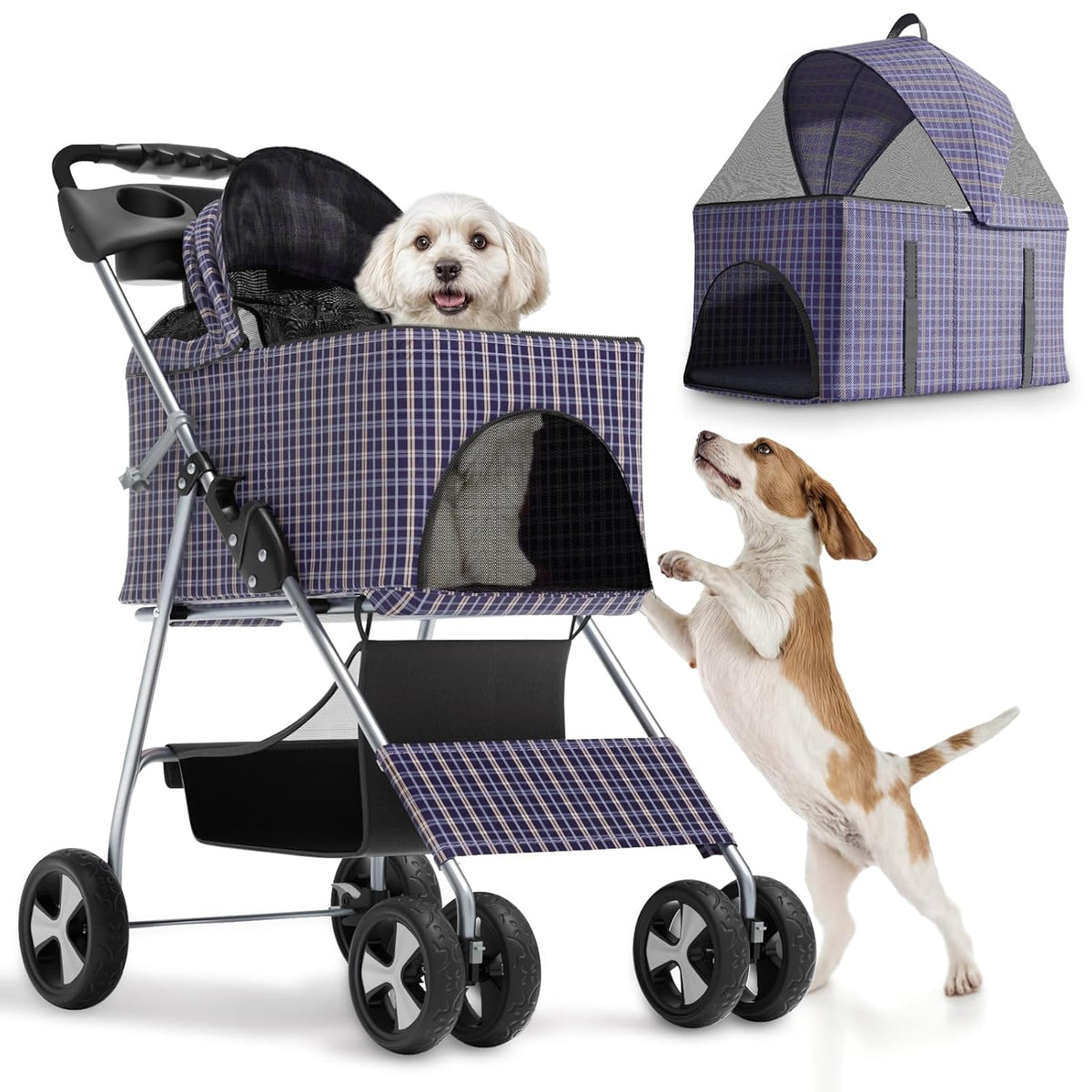 Magshion Foldable Pet Stroller, 3-in-1 Dog Travel Jogger with Detachable Carrier, Cup Holder
