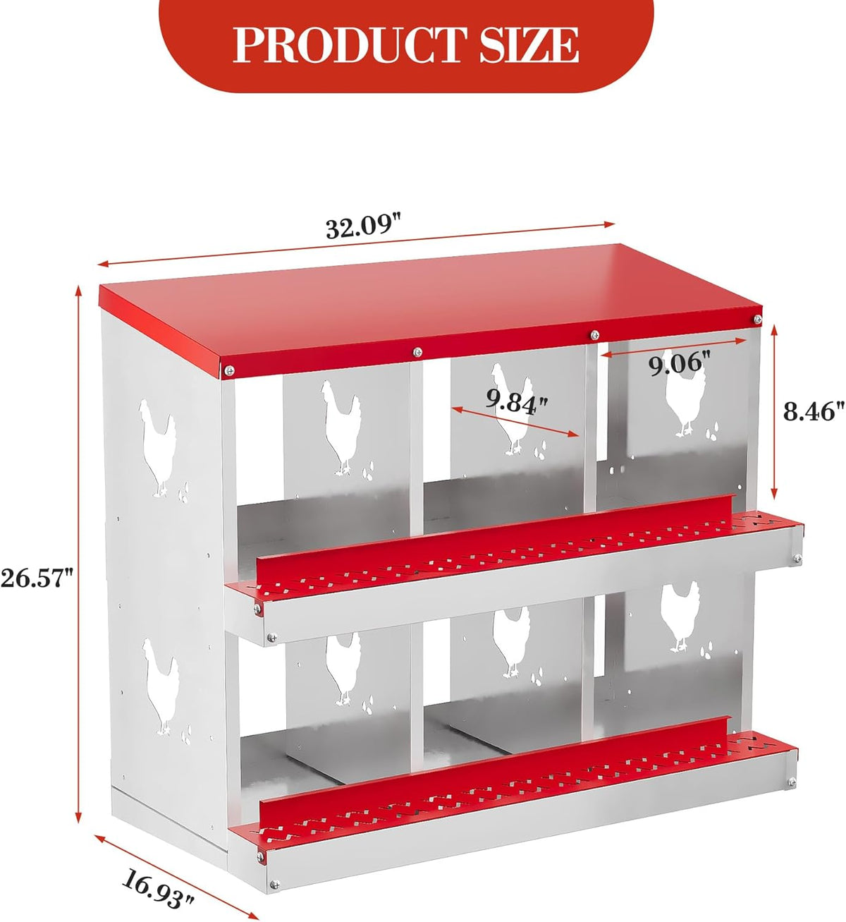 6 Hole Chicken Nesting Box with Roll Out Egg Tray, Rustproof & Ventilated Chicken Laying Boxes for