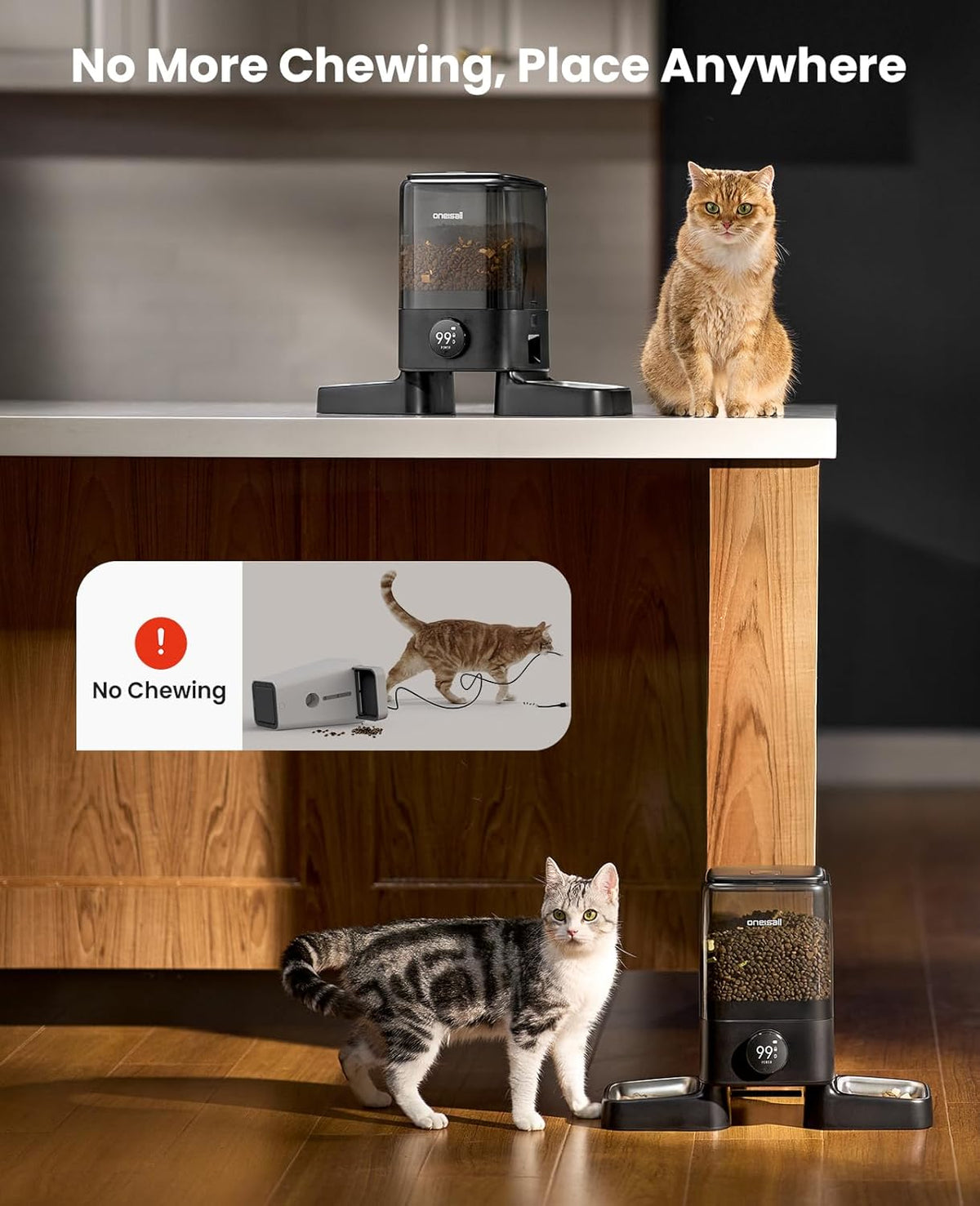 oneisall Wireless WiFi Automatic Cat Feeders 2 Cat, Rechargeable 100-Day Battery Operated Timed