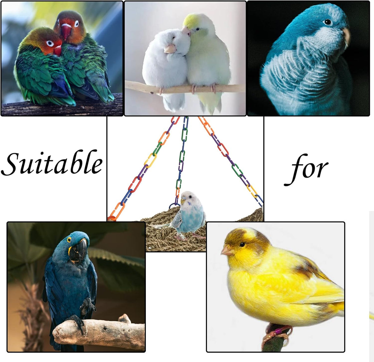 Bird Swing Toys,Bird Seagrass Mat Edible Hammock Parrot Lounger with Toys Handmade Woven Hanging