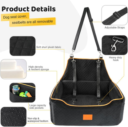 Dog Car Seat for Large/Medium Dog, Booster Seat for Dogs Under 55Lbs or 2 Small, Detachable and