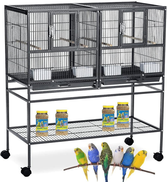 Combo Breeding Stacker Center Divided Breeder Bird Flight Double Rolling Cage with Side Breeding