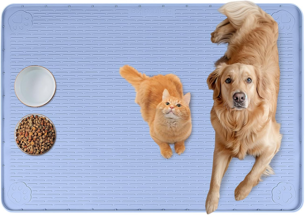 Cat Food Mat, 40" x 28" Extra Large Silicone Pet Feeding Mat with Raised Edge Pet Placemat for Food