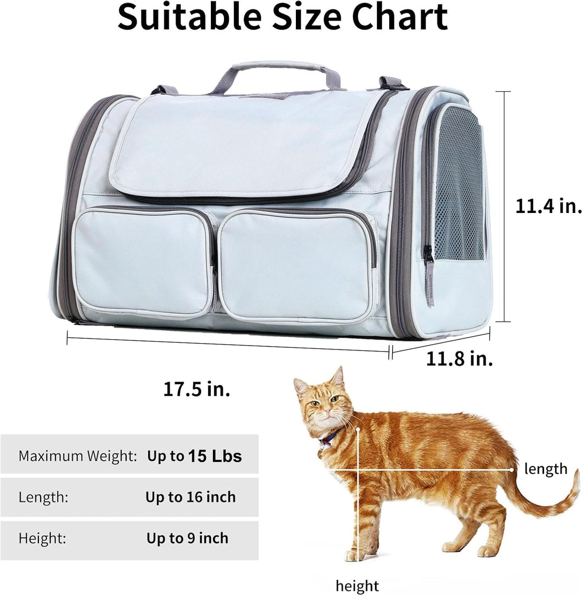 FUKUMARU Cat Carrier, Soft-Sided Small Dog Carrier, Large Cat Travel Bag with 4 Mesh Windows, Under