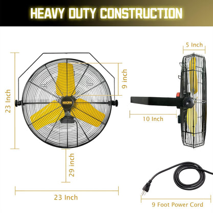 HiCFM 9100 CFM 24 inch Heavy Duty Industrial Wall Mounted Fan with TEAO Enclosure Motor, Permanent