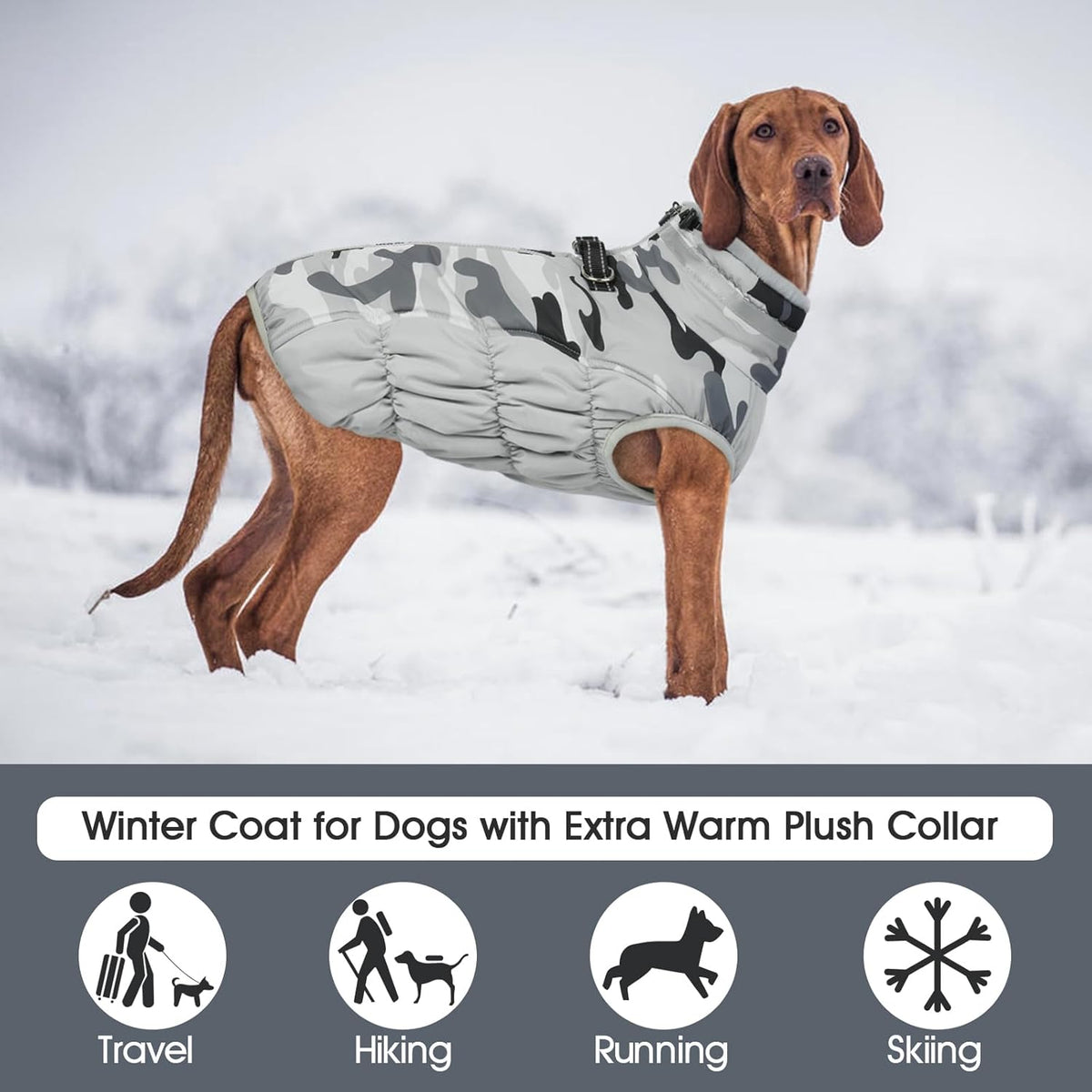 FUAMEY Dog Coat for Medium Dogs,Waterproof Dog Winter Jacket with Harness Built in Puppy Cold