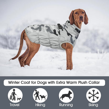 FUAMEY Dog Coat for Large Dogs,Waterproof Dog Winter Jacket with Harness Built in Puppy Cold