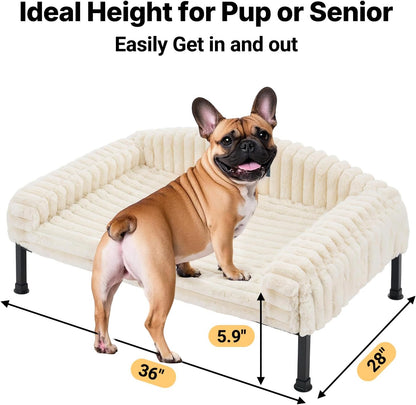 Veehoo Elevated Dog Bed with Bolster Cushion, Fluffy Plush Dog Couch Beds for Small Dogs, Cats