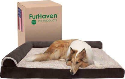 Furhaven Cooling Gel Dog Bed for Large Dogs w/ Removable Bolsters & Washable Cover, For Dogs Up to