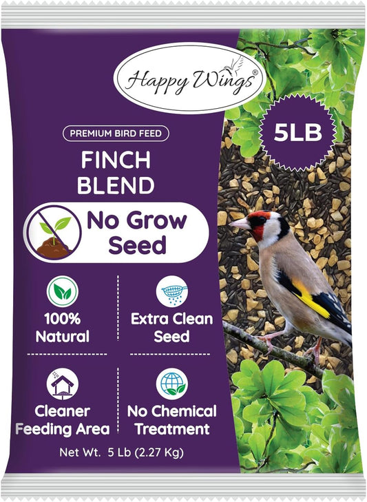 Finch Blend Bird Food - Mix of Sunflower Hearts/Kernels and Nyjer, 5 Pounds - No Grow Seed - For