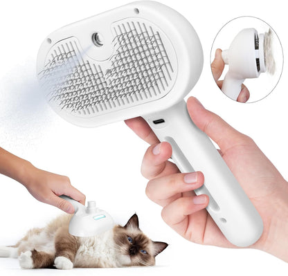 Cat Steam Brush, 3 In 1 Steamy Cat Brush with Release Button and Tank, Anti-Static Pet Spray Hair
