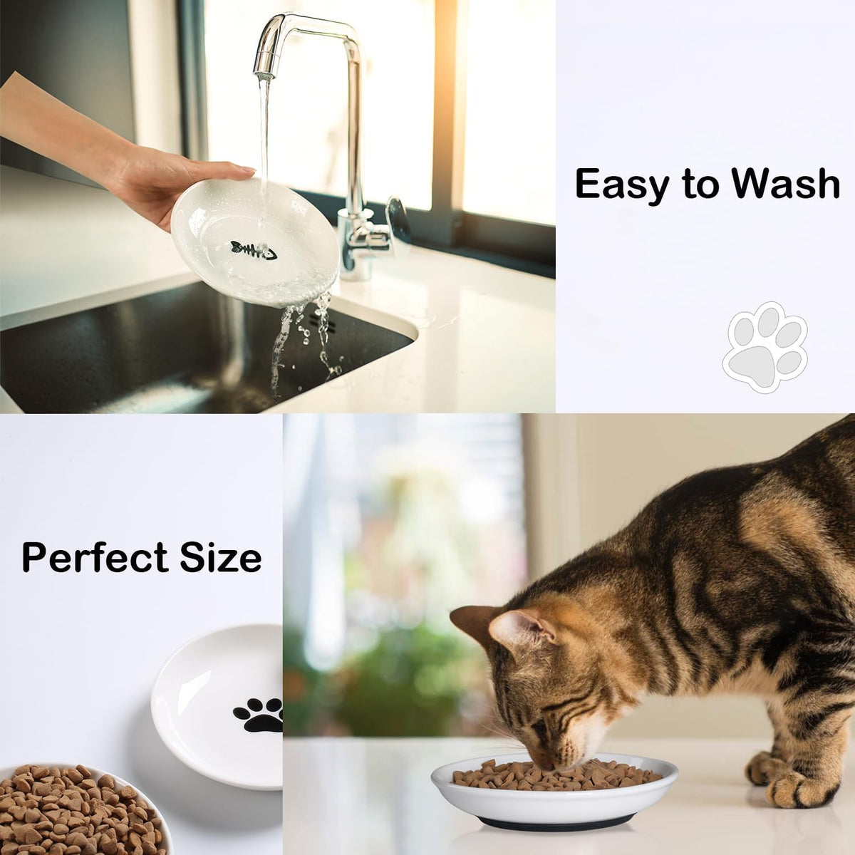 Cat Food Bowl,Healthy Ceramic Cat Bowls for Indoor Cats,Anti Whisker Fatigue Cats Dishes