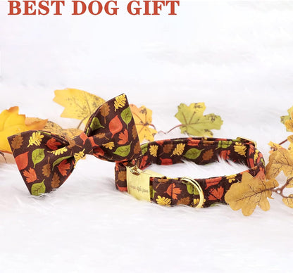 Unique style paws Fall Dog Collar with Bow, Puppy Collar Pet Gift Adjustable Dog Collar Soft and