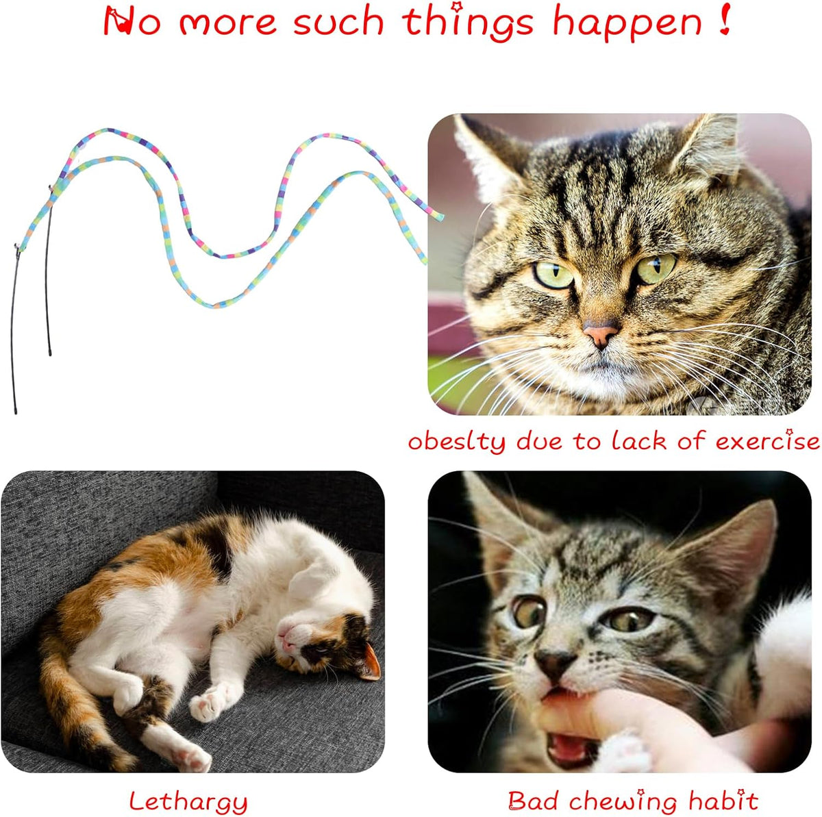 Cat Wand Toys Interactive Kitten Toys Cat Teaser Wand String Feather for Indoor Colorful Ribbon