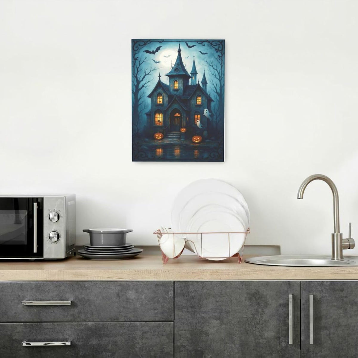 Halloween Gothic Wall Art Castle Pumpkin Ghost Bat Canvas Wall Decor Dark Academia Pictures