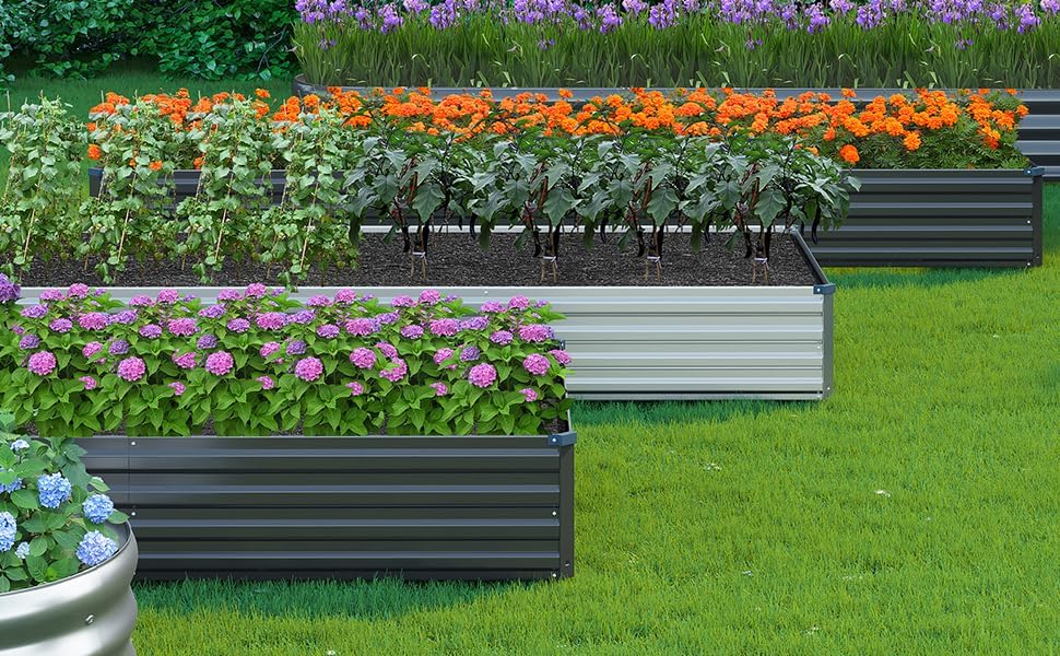 MGNO 2pcs 12x4x1FT Galvanized Raised Garden Bed-Outdoor Planter Box for Vegetables-Metal Garden