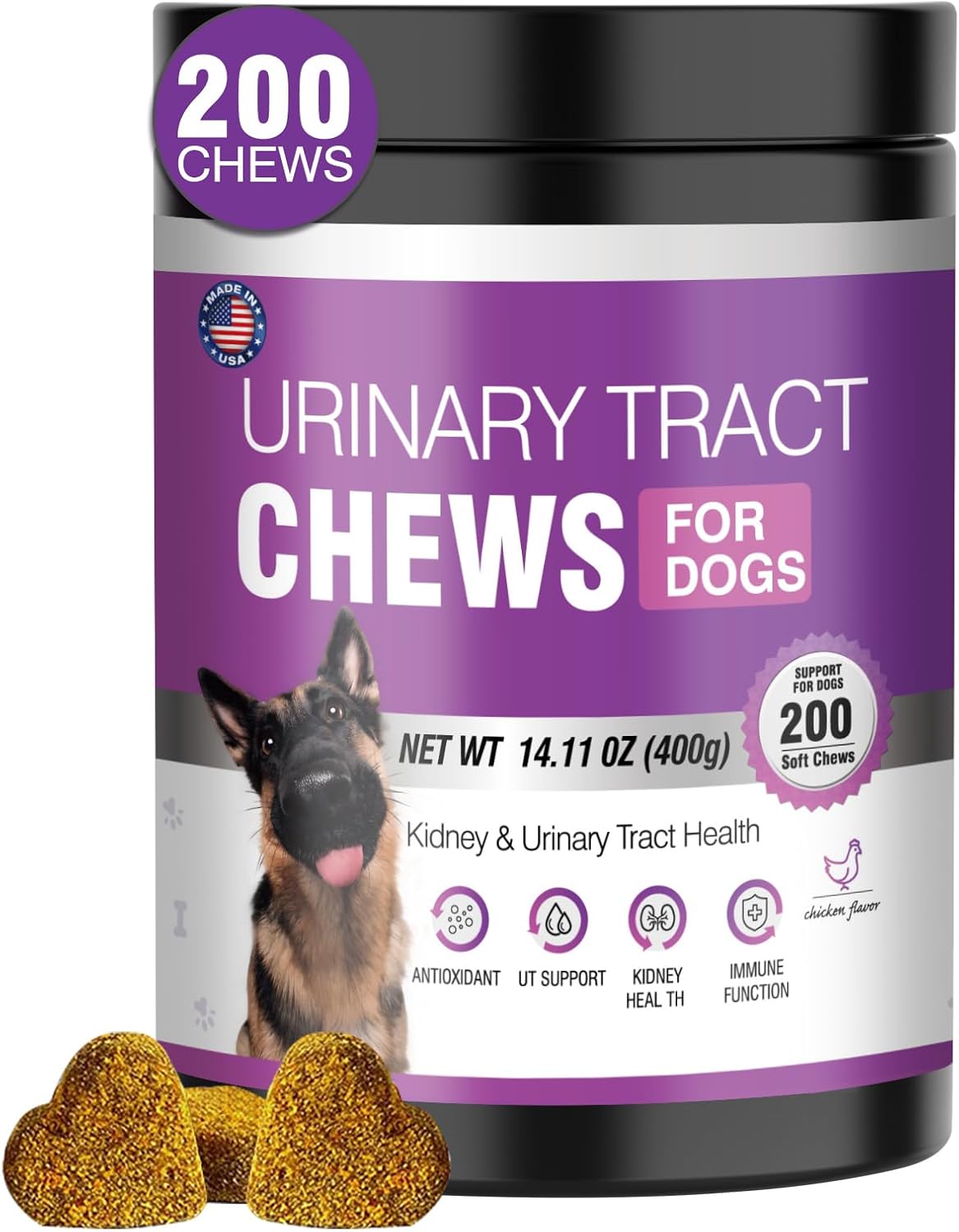 Dog UTI Treatment Cranberry Supplement for Dogs 200 Chews Urinary Tract Medicine Bladder Control