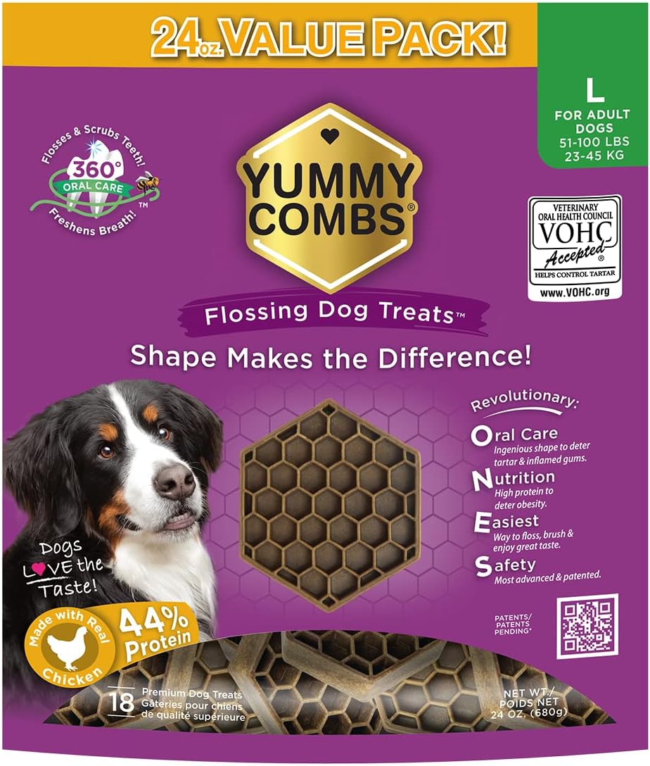 Dog Dental Treats – Vet VOHC Approved – Delicious Chicken Protein – Removes Tartar with Cleaning