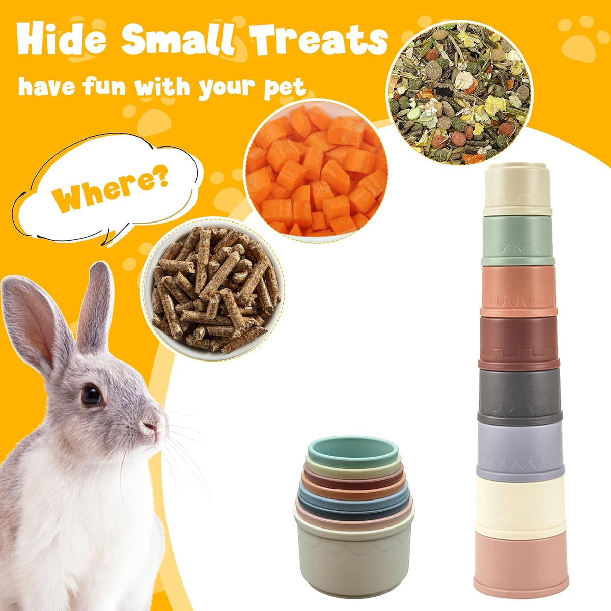 8 Pcs Stacking Cups for Small Animal Toys,Nesting Rabbit Toys of Different Sizes,Safe Plastic