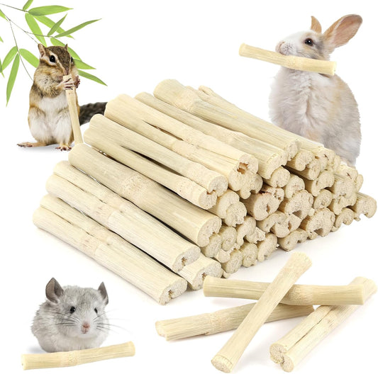 PEASUG 300g Sweet Bamboo Chew Sticks for Rabbits, Natural Bunny Chinchilla Chew Sticks Toys, Small