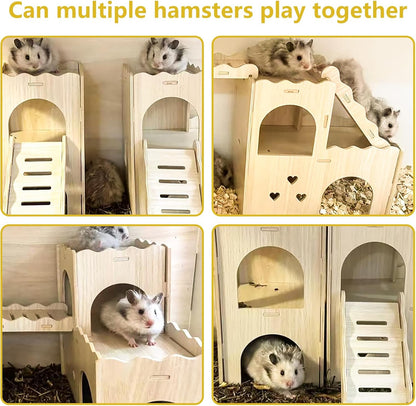 Large Wooden Hamster House Castle with Double Decker,Large Hamster, Wooden Hamster Houses,Dwarf