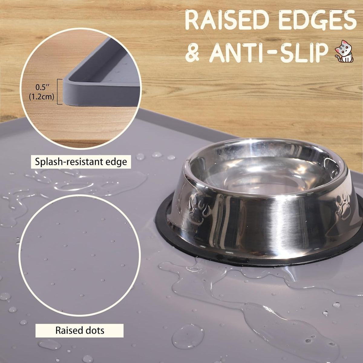 MateeyLife Silicone Cat & Dog Food Mat for Floors Waterproof, Anti-Slip Dog Bowl Mats for Food and