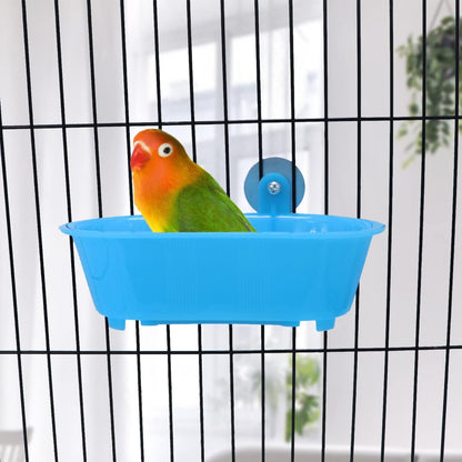 Wontee Bird Bath with Mirror Toy Fixable Parrot Bathroom Tub for Small Brids Parrot Canary Budgies