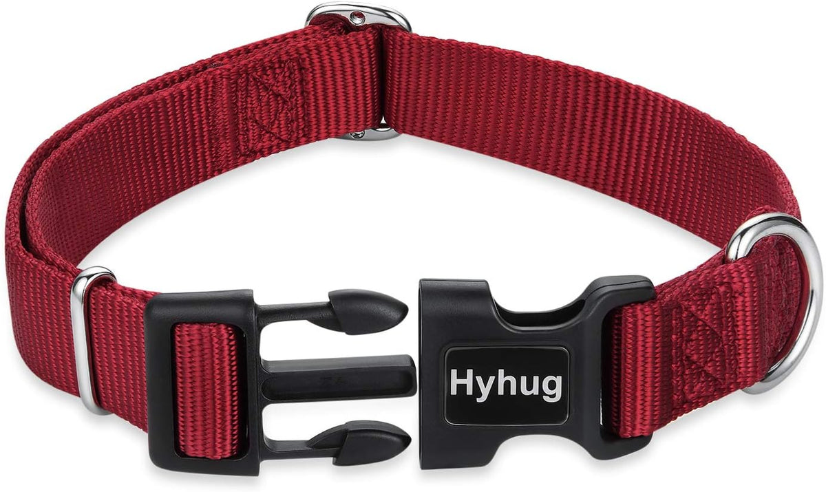 Hyhug Dog Collar with Quick Release Buckle, Nylon Adjustable Durable Cute Pet Collars for Medium