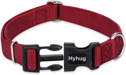 Hyhug Dog Collar for Large Dogs, Heavy Duty Red| Quick Release Nylon Buckle Collar, Adjustable &